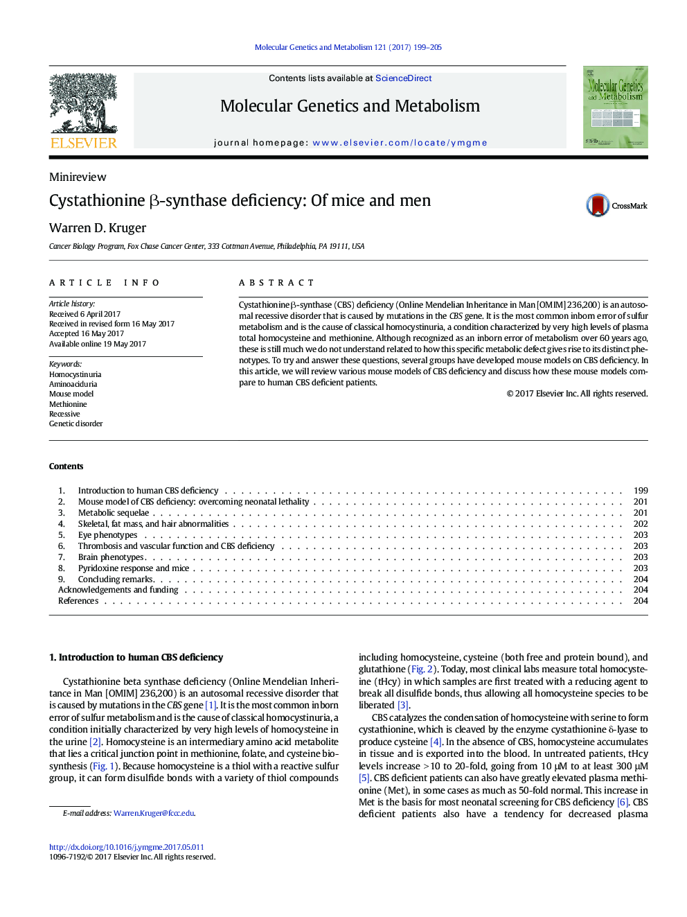 MinireviewCystathionine Î²-synthase deficiency: Of mice and men