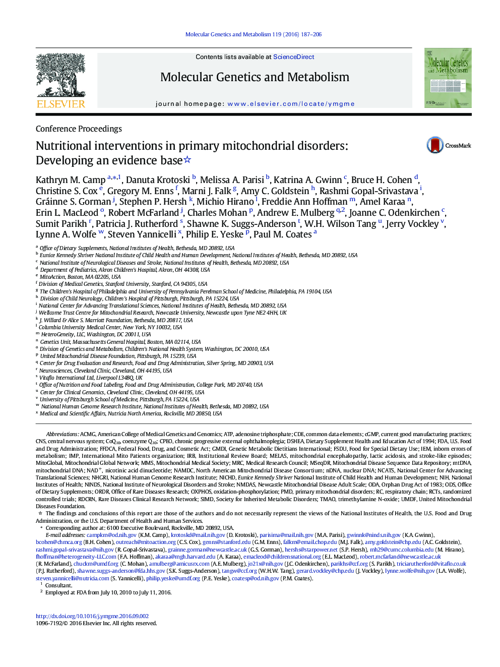 مقالات کنفرانس مداخلات تغذیه ای در اختلالات متاستاز اولیه میتوکندری: ایجاد یک پایگاه مبتنی بر شواهد 
