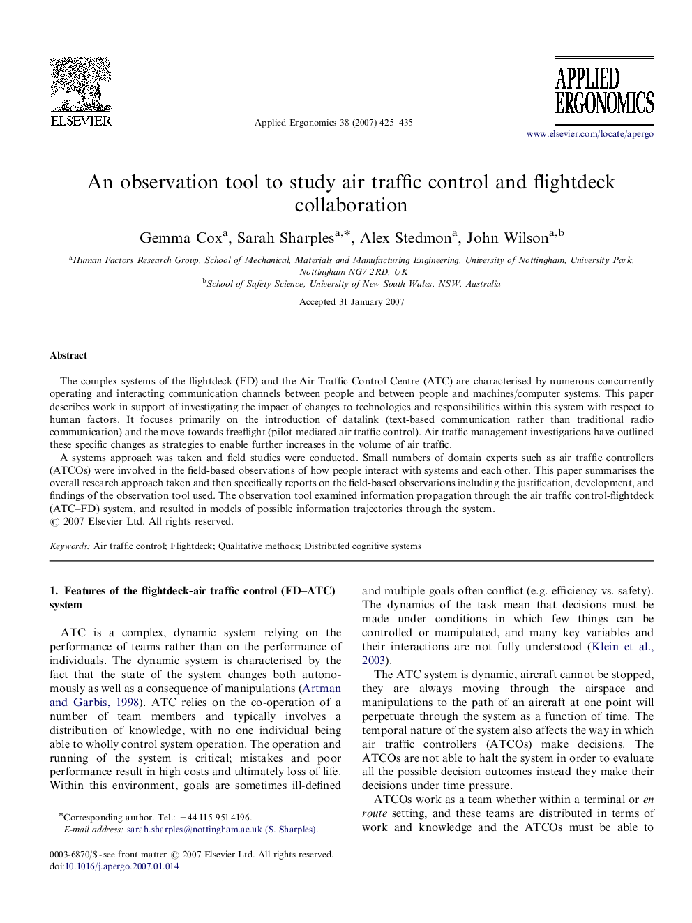 An observation tool to study air traffic control and flightdeck collaboration