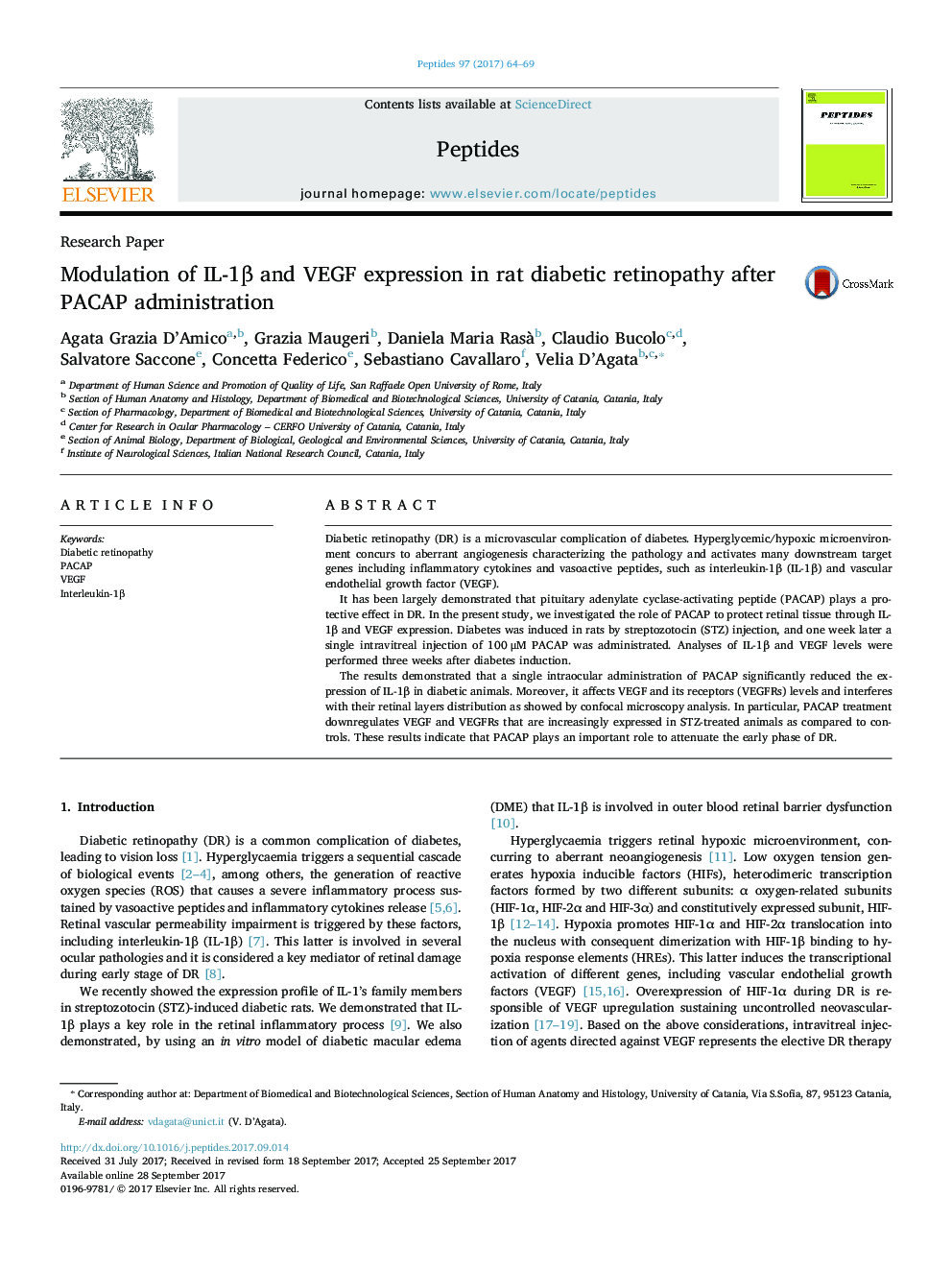 Research PaperModulation of IL-1Î² and VEGF expression in rat diabetic retinopathy after PACAP administration