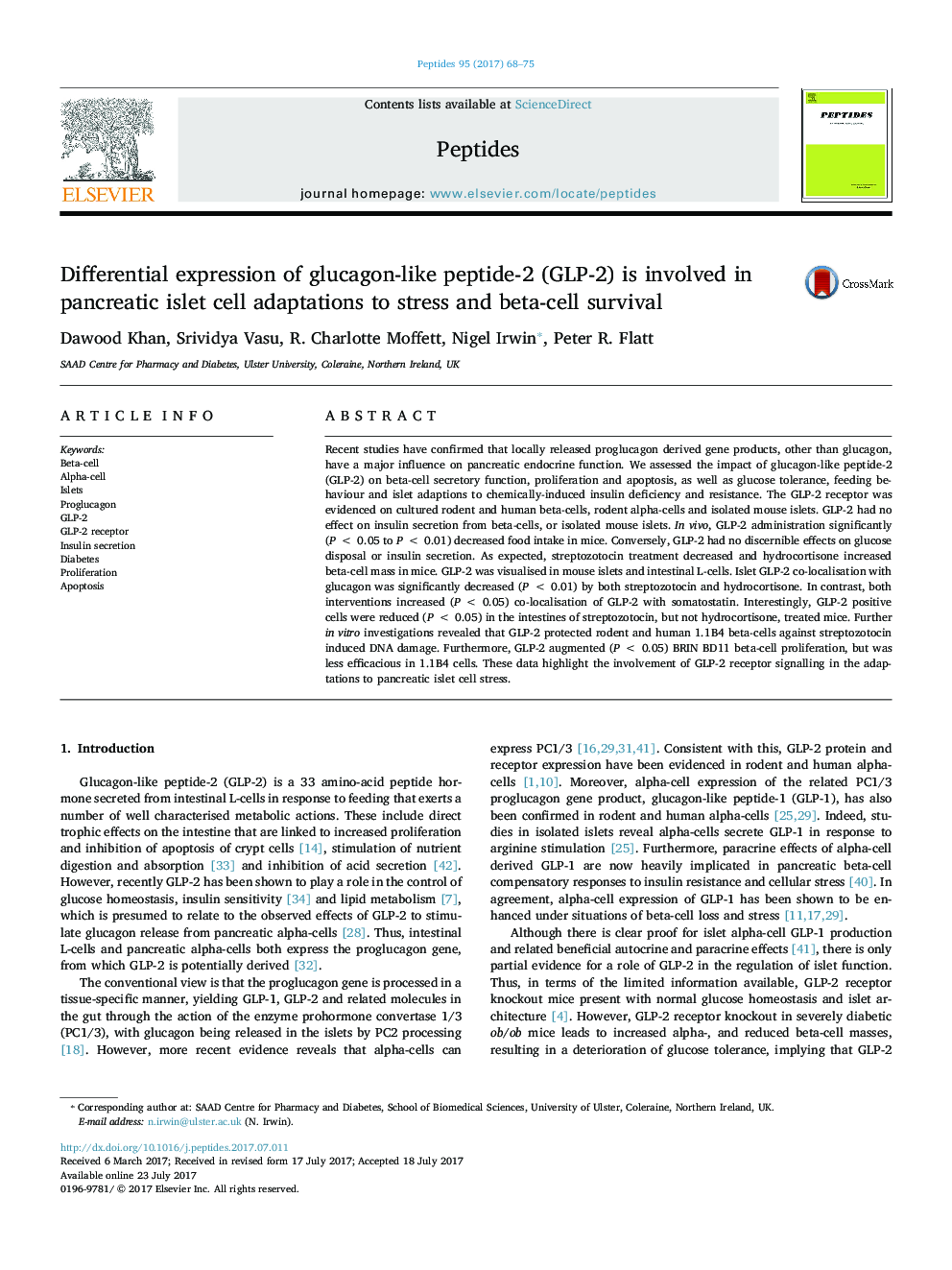 Differential expression of glucagon-like peptide-2 (GLP-2) is involved in pancreatic islet cell adaptations to stress and beta-cell survival