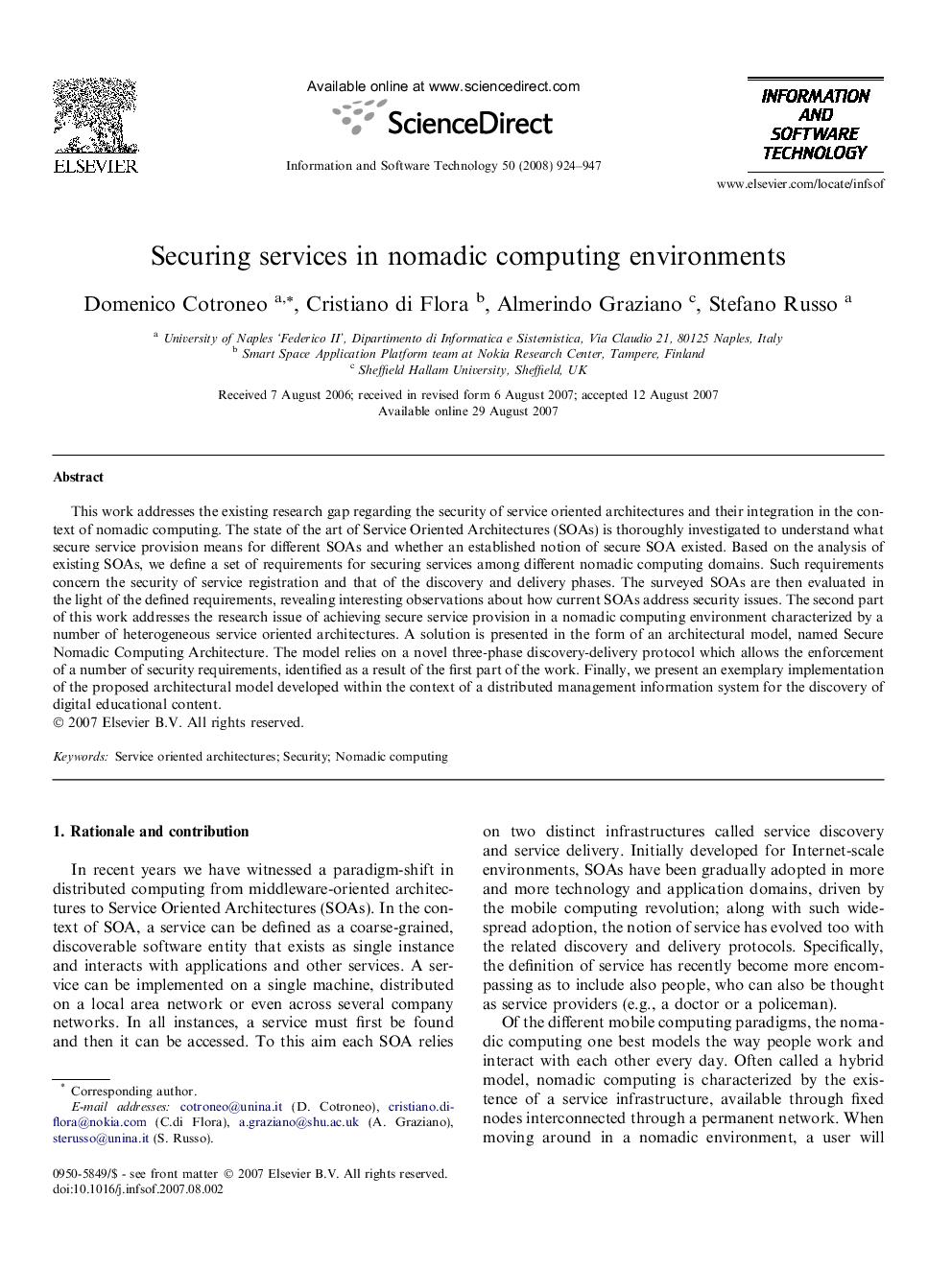 Securing services in nomadic computing environments