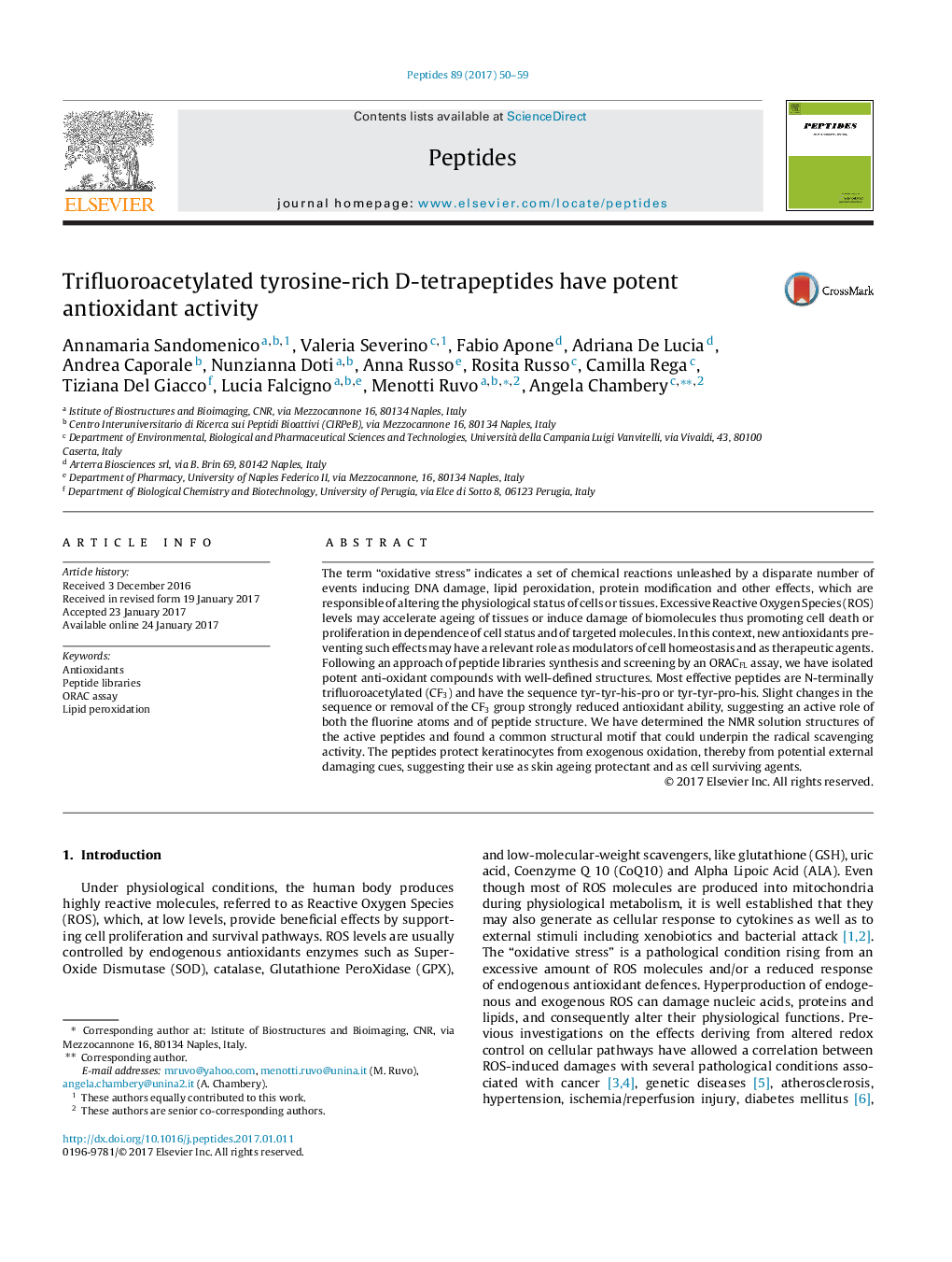 Trifluoroacetylated tyrosine-rich D-tetrapeptides have potent antioxidant activity