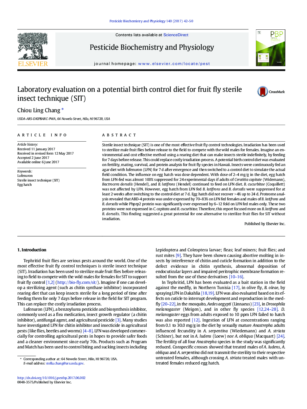 Laboratory evaluation on a potential birth control diet for fruit fly sterile insect technique (SIT)