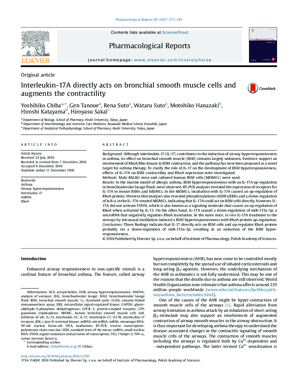 Original articleInterleukin-17A directly acts on bronchial smooth muscle cells and augments the contractility