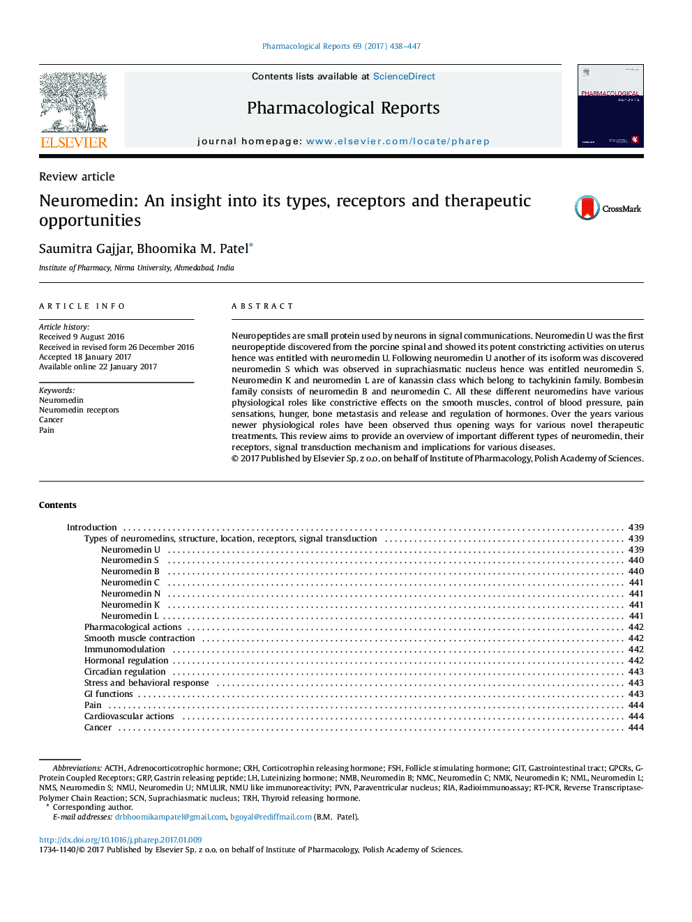 Review articleNeuromedin: An insight into its types, receptors and therapeutic opportunities