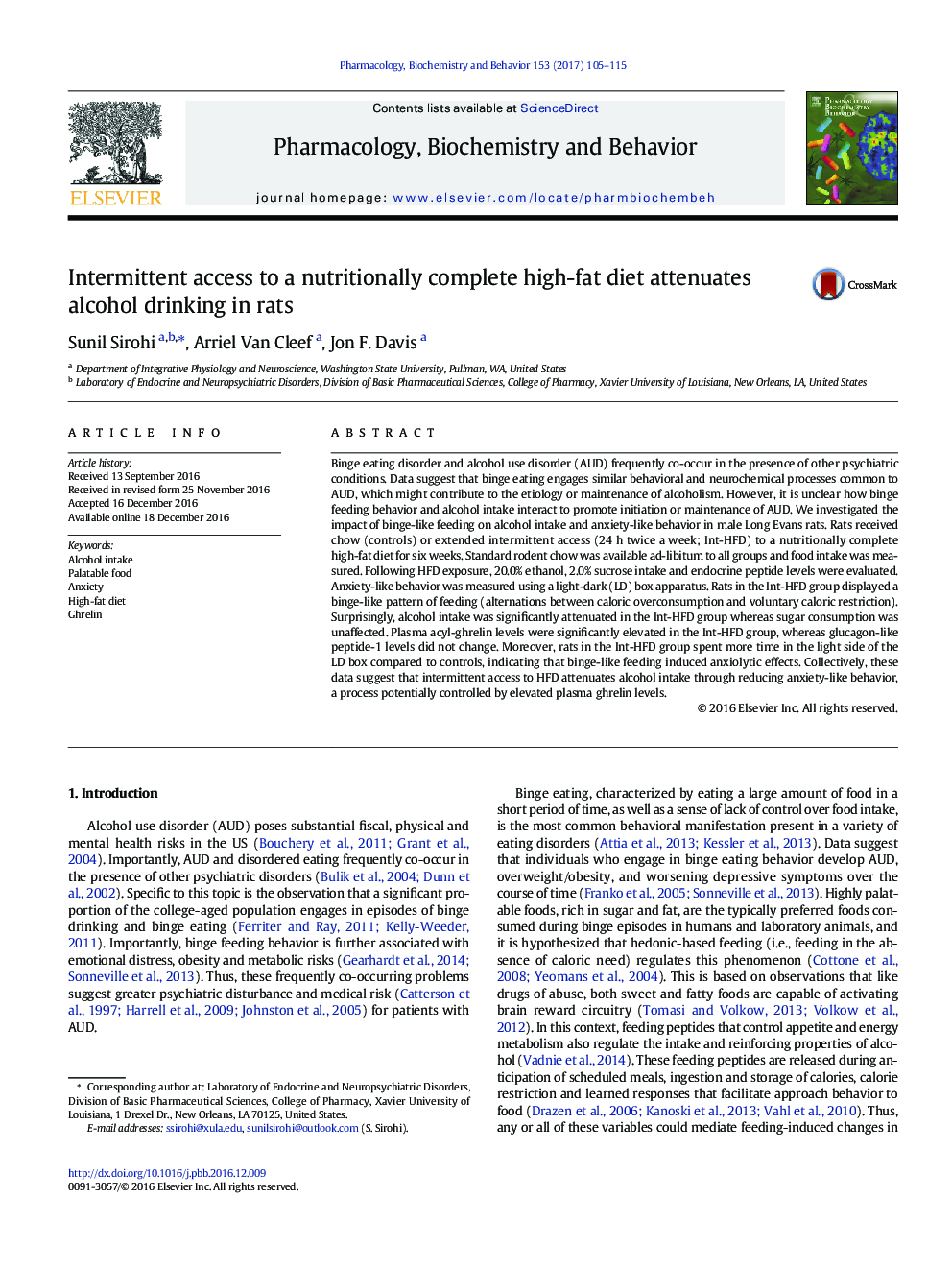 Intermittent access to a nutritionally complete high-fat diet attenuates alcohol drinking in rats