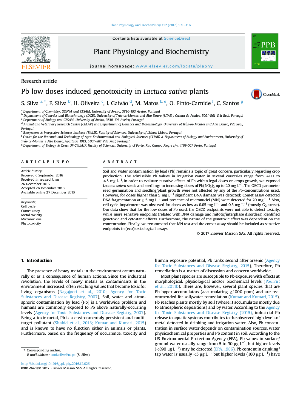 Research articlePb low doses induced genotoxicity in Lactuca sativa plants