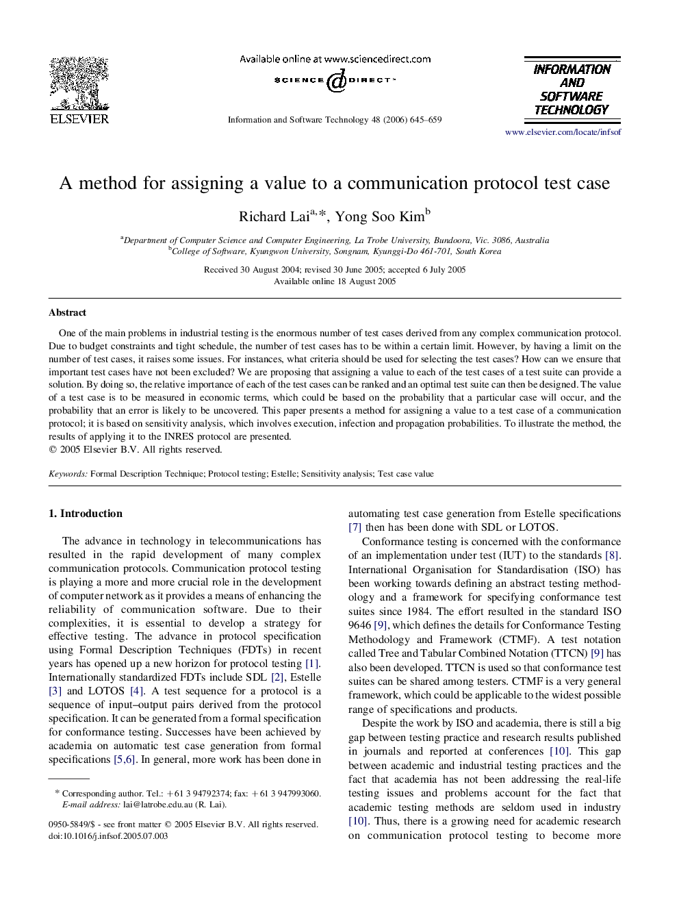 A method for assigning a value to a communication protocol test case