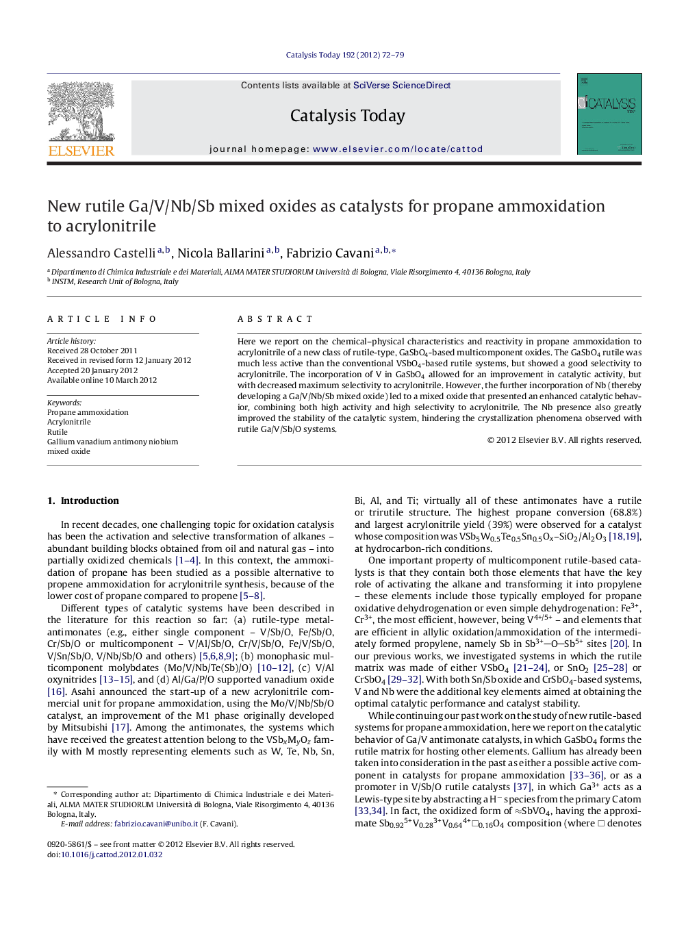 New rutile Ga/V/Nb/Sb mixed oxides as catalysts for propane ammoxidation to acrylonitrile