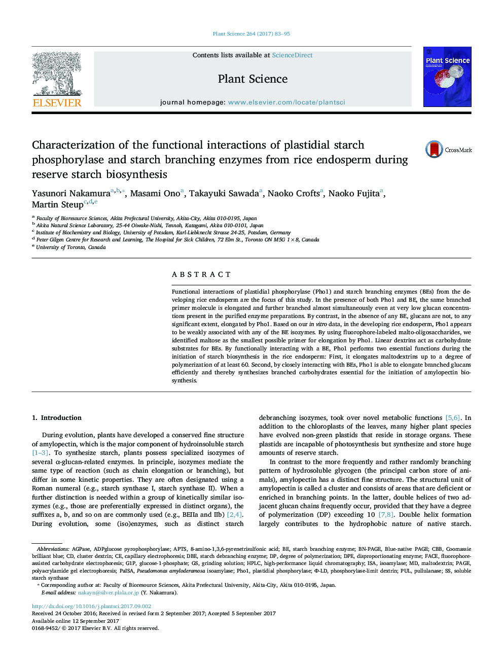 Characterization of the functional interactions of plastidial starch phosphorylase and starch branching enzymes from rice endosperm during reserve starch biosynthesis