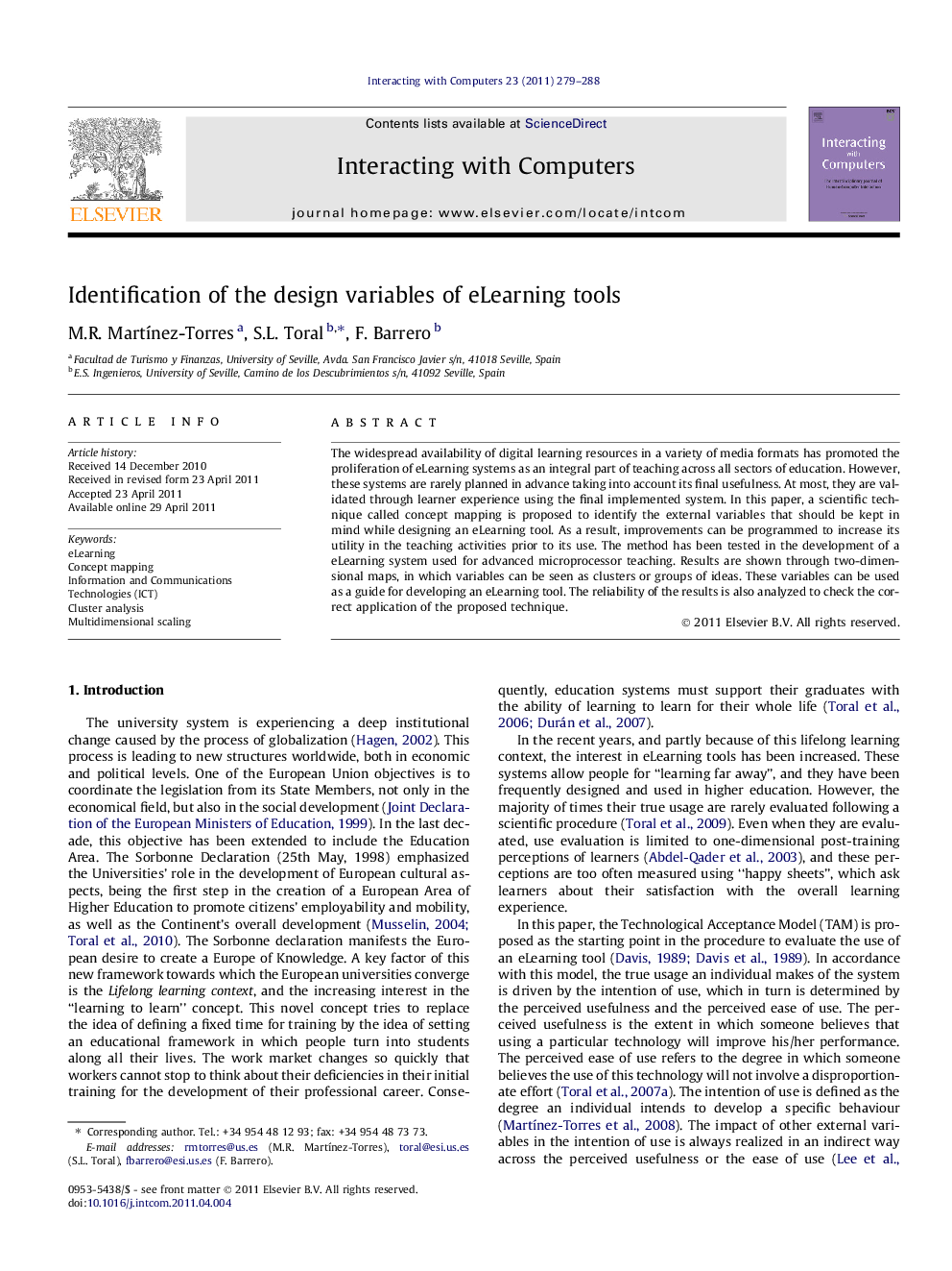 Identification of the design variables of eLearning tools