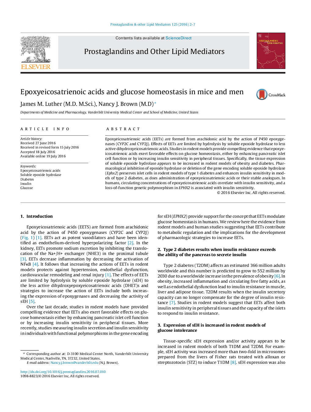 Epoxyeicosatrienoic acids and glucose homeostasis in mice and men