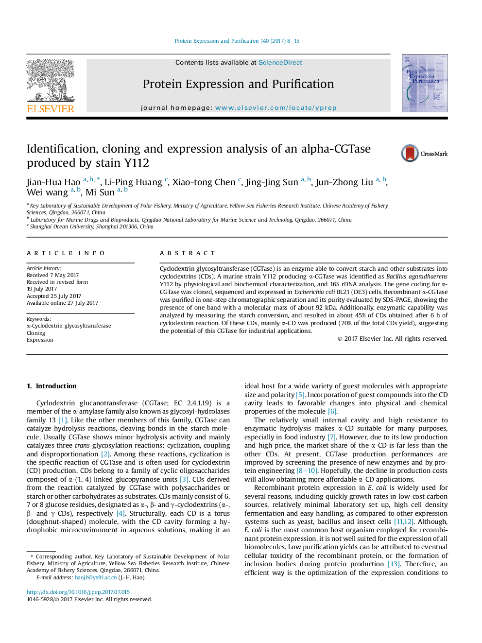 Identification, cloning and expression analysis of an alpha-CGTase produced by stain Y112