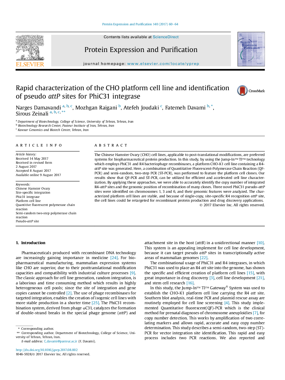 Rapid characterization of the CHO platform cell line and identification of pseudo attP sites for PhiC31 integrase