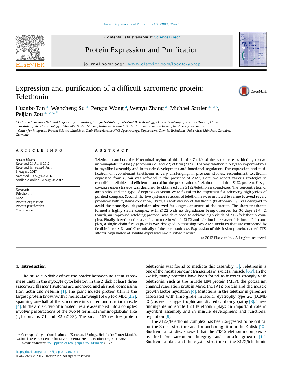 Expression and purification of a difficult sarcomeric protein: Telethonin