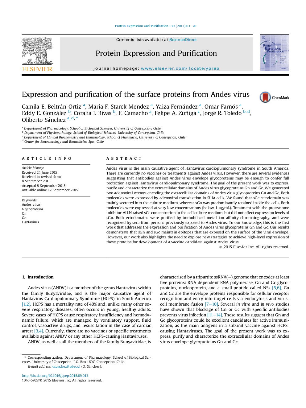 Expression and purification of the surface proteins from Andes virus