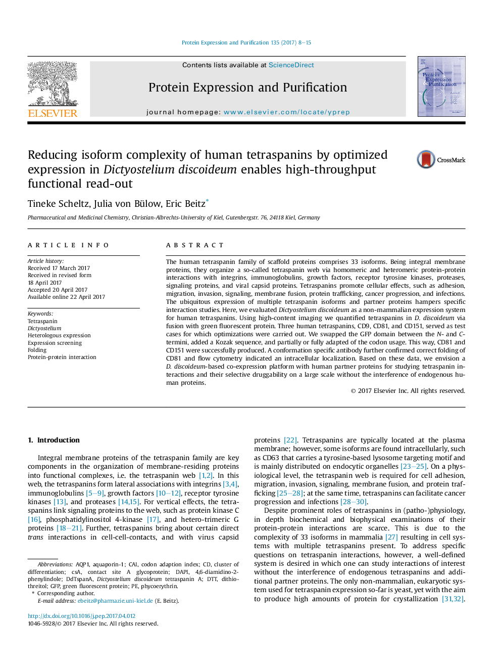 Reducing isoform complexity of human tetraspanins by optimized expression in Dictyostelium discoideum enables high-throughput functional read-out