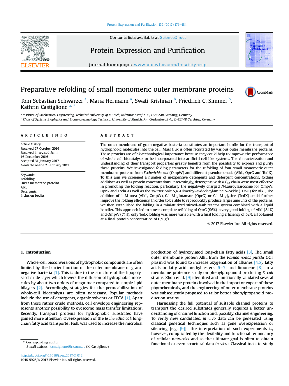 Preparative refolding of small monomeric outer membrane proteins