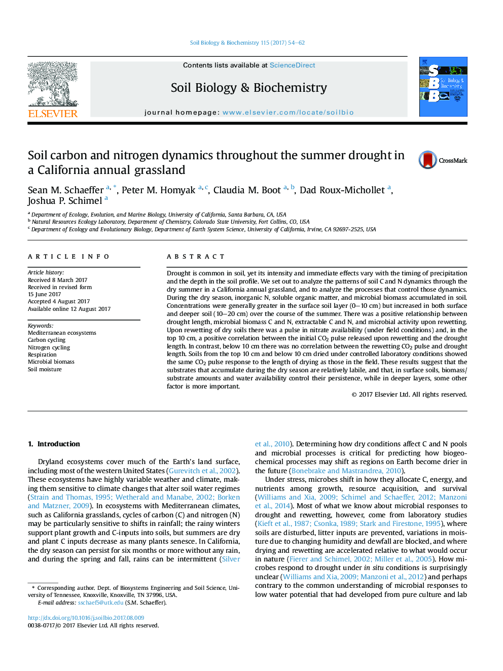 Soil carbon and nitrogen dynamics throughout the summer drought in a California annual grassland