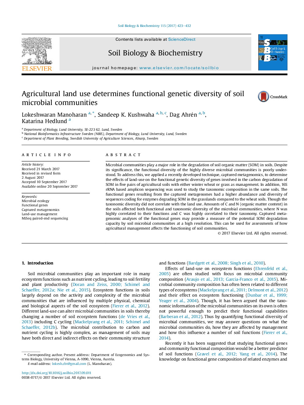 Agricultural land use determines functional genetic diversity of soil microbial communities