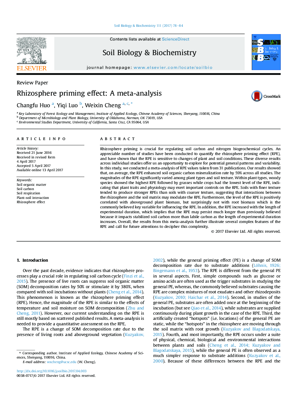 Rhizosphere priming effect: A meta-analysis