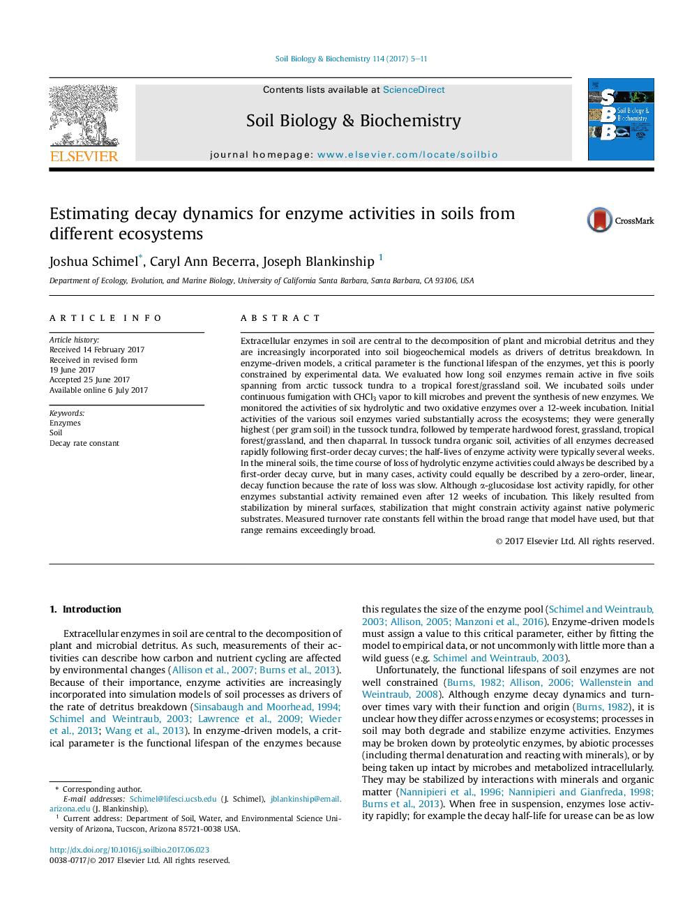 Estimating decay dynamics for enzyme activities in soils from different ecosystems