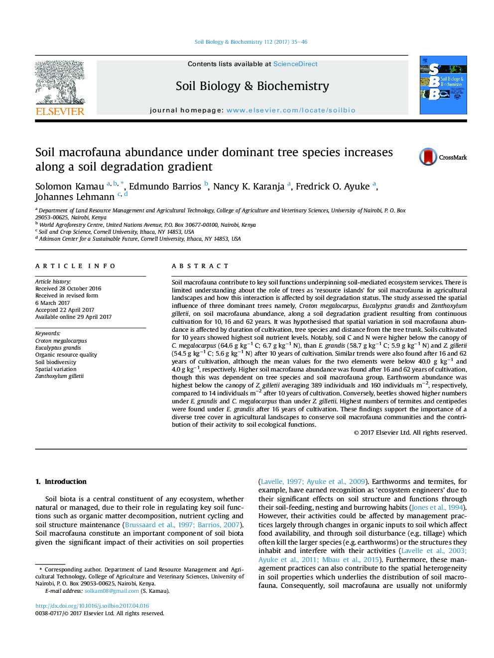 Soil macrofauna abundance under dominant tree species increases along a soil degradation gradient