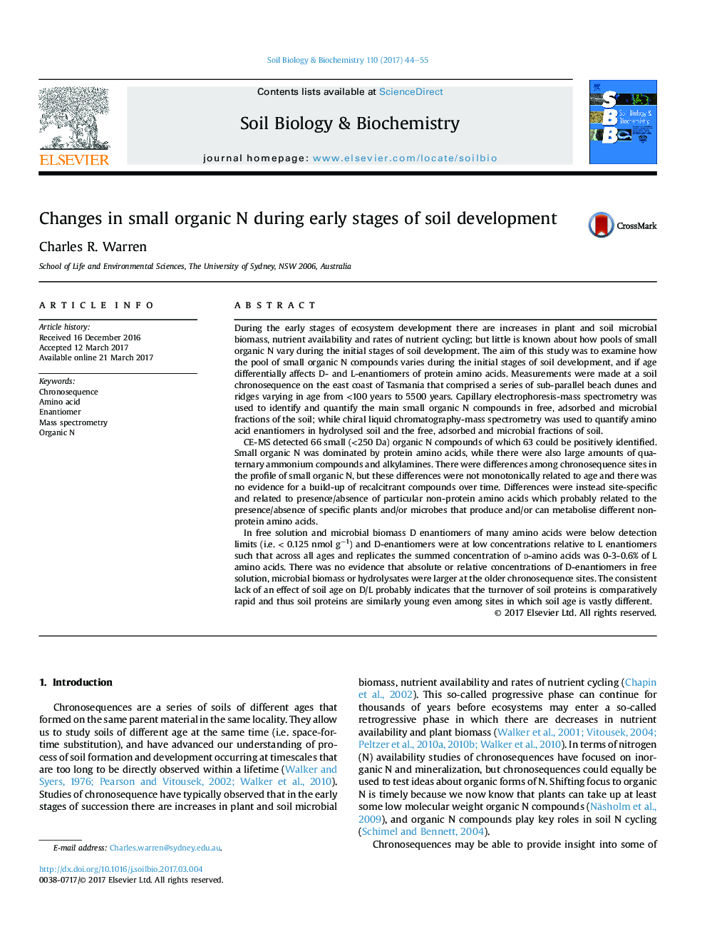 Changes in small organic N during early stages of soil development