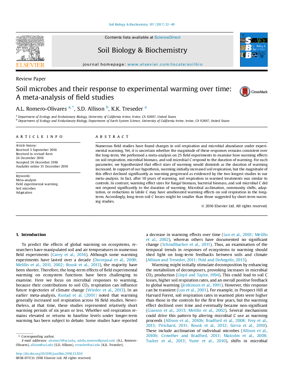 Soil microbes and their response to experimental warming over time: A meta-analysis of field studies