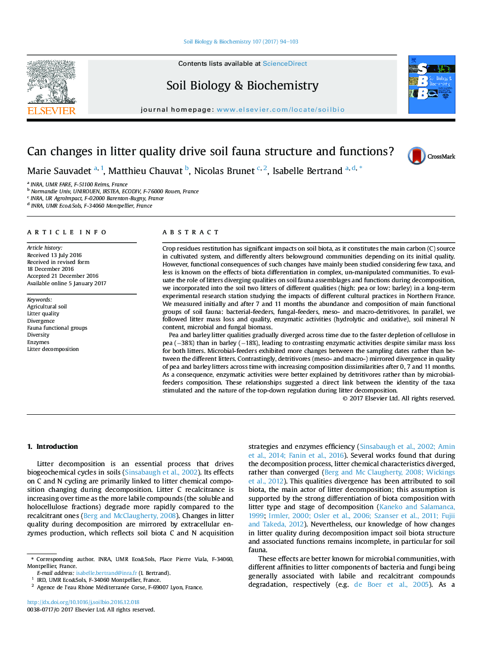 Can changes in litter quality drive soil fauna structure and functions?