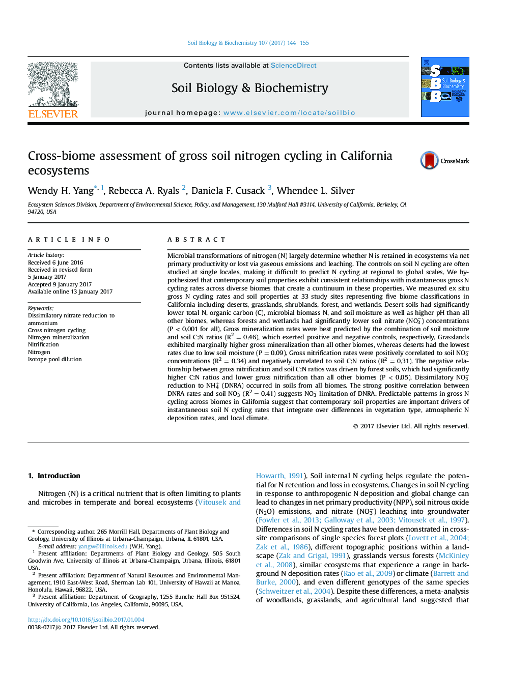 Cross-biome assessment of gross soil nitrogen cycling in California ecosystems