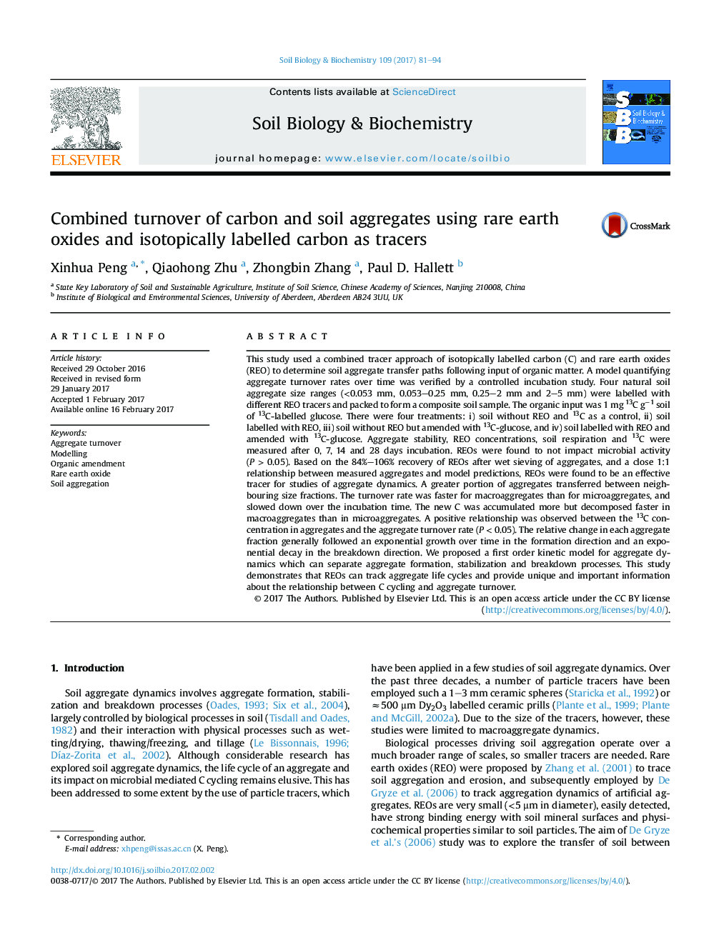 Combined turnover of carbon and soil aggregates using rare earth oxides and isotopically labelled carbon as tracers