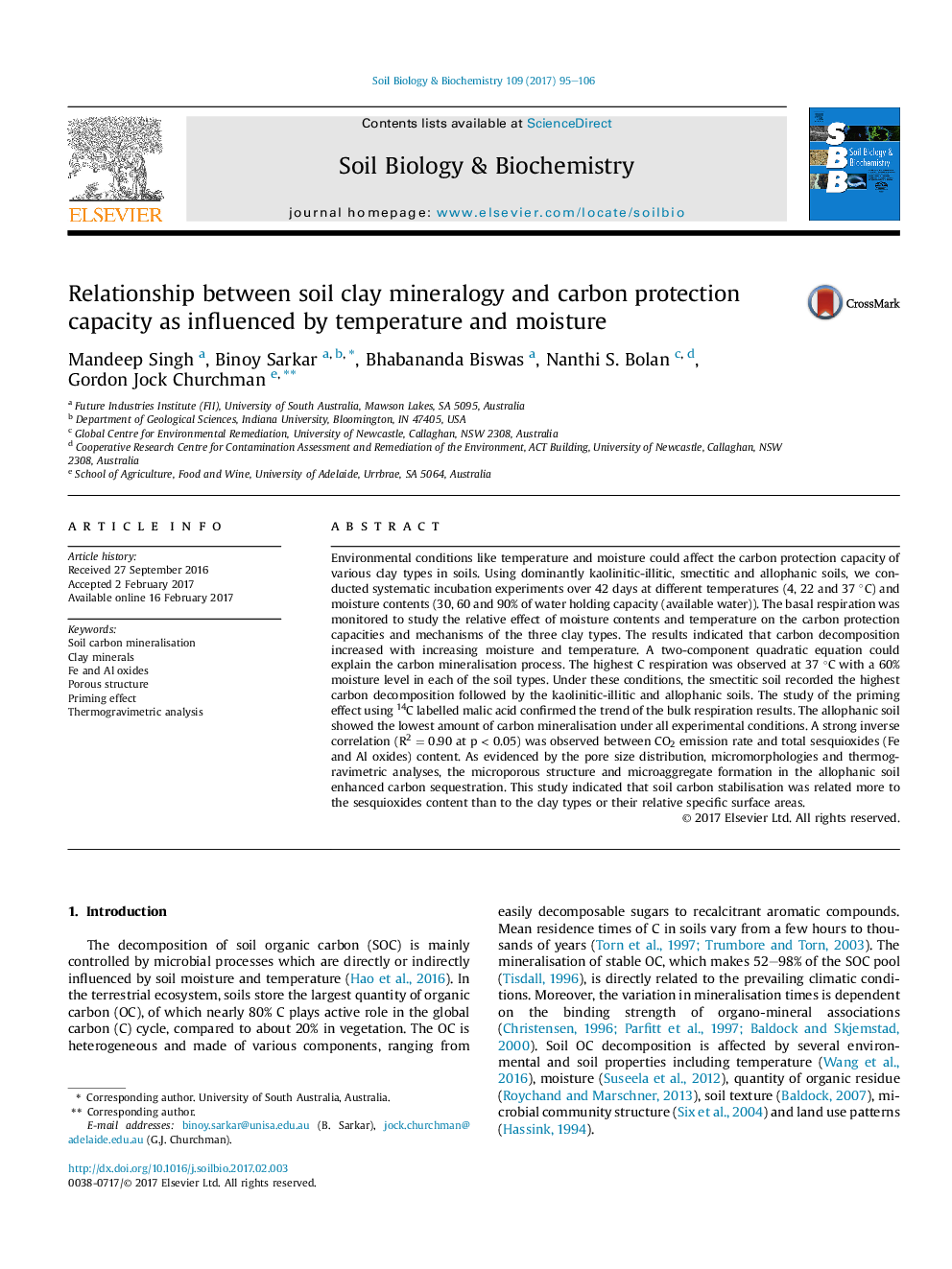 Relationship between soil clay mineralogy and carbon protection capacity as influenced by temperature and moisture