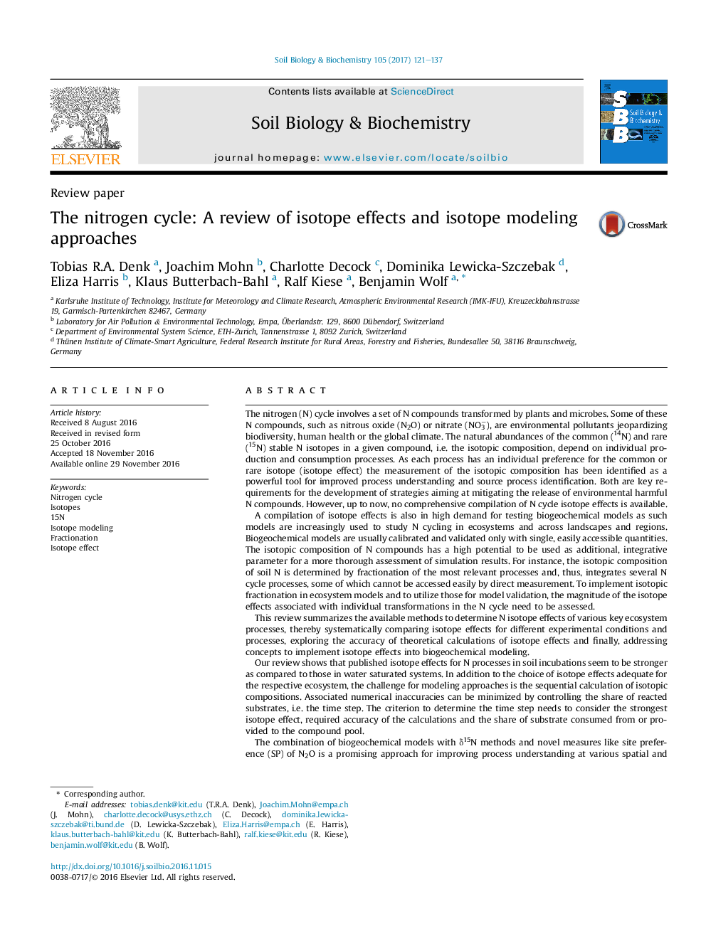 The nitrogen cycle: A review of isotope effects and isotope modeling approaches