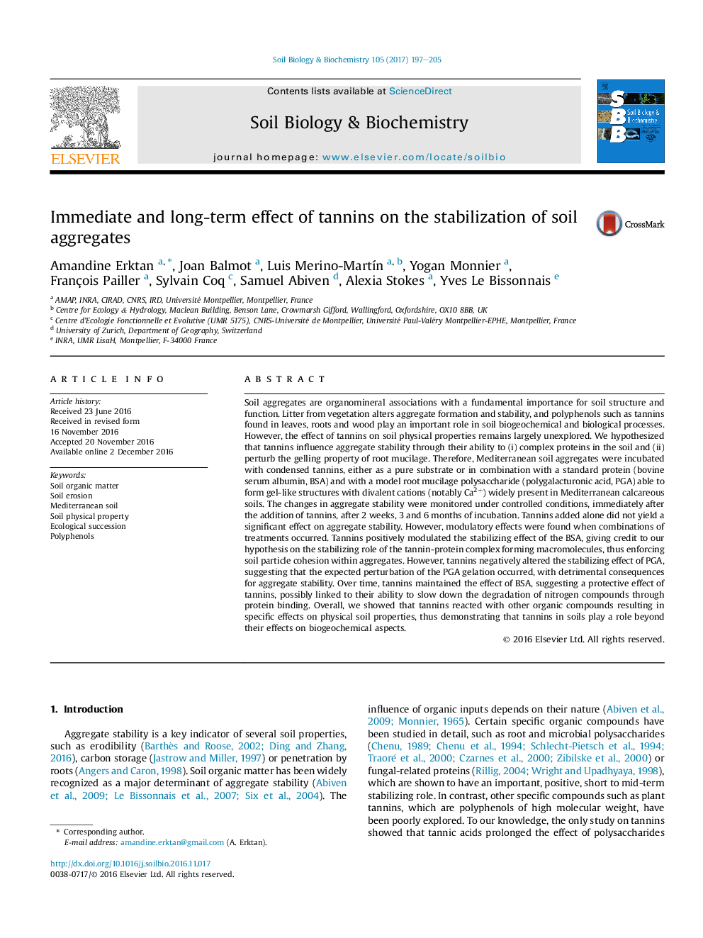 Immediate and long-term effect of tannins on the stabilization of soil aggregates