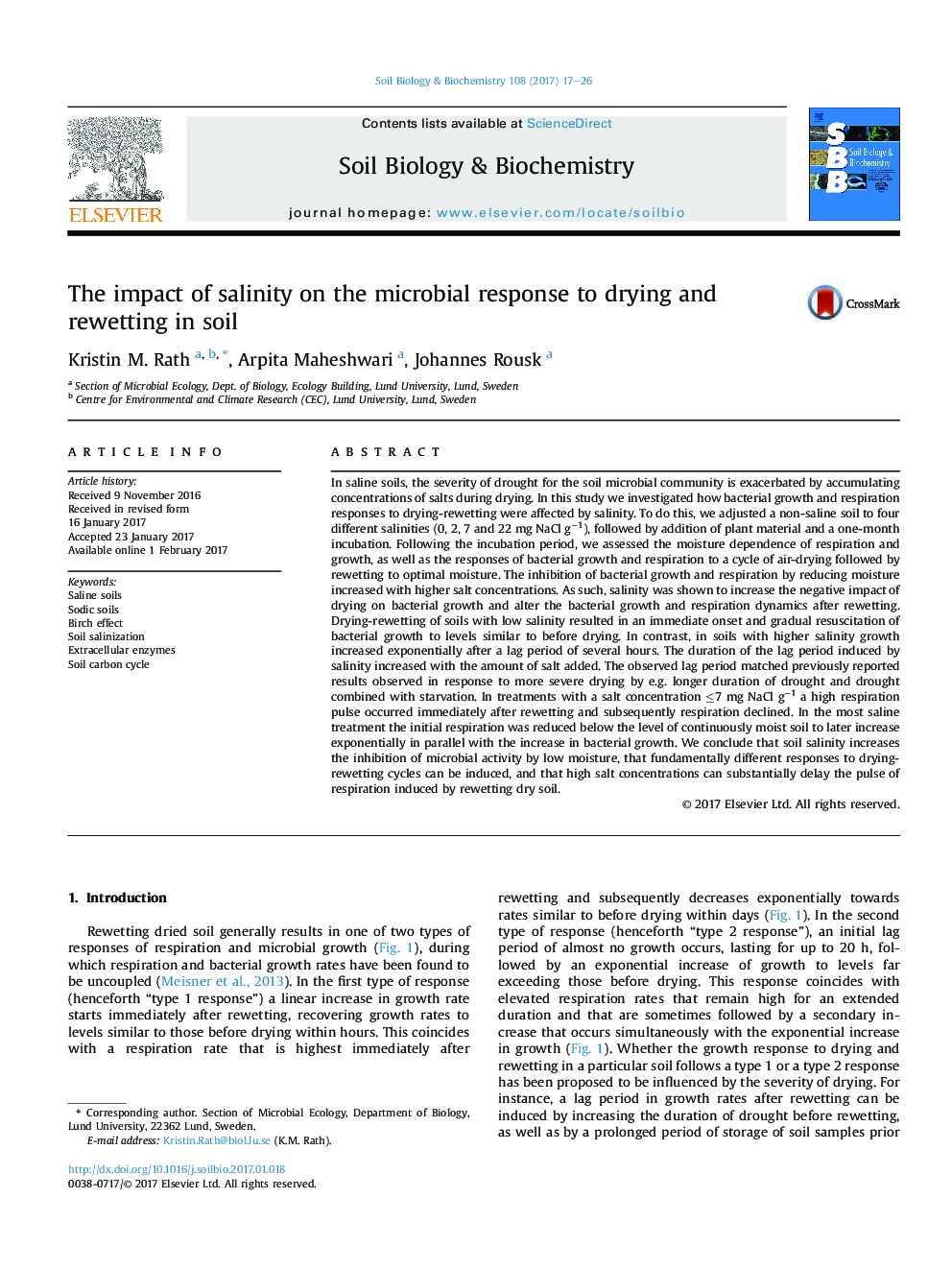 The impact of salinity on the microbial response to drying and rewetting in soil