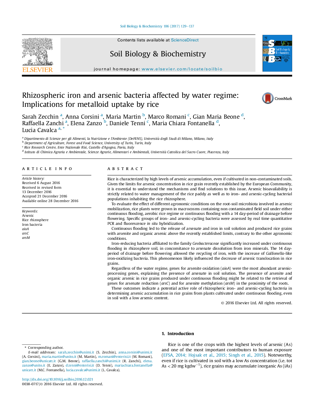 Rhizospheric iron and arsenic bacteria affected by water regime: Implications for metalloid uptake by rice