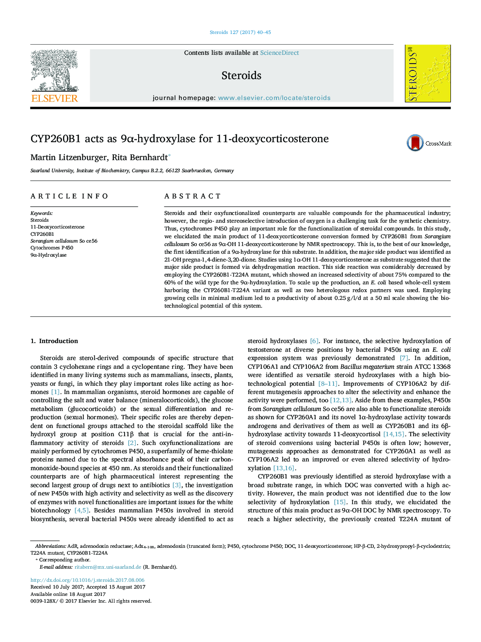 CYP260B1 acts as 9Î±-hydroxylase for 11-deoxycorticosterone