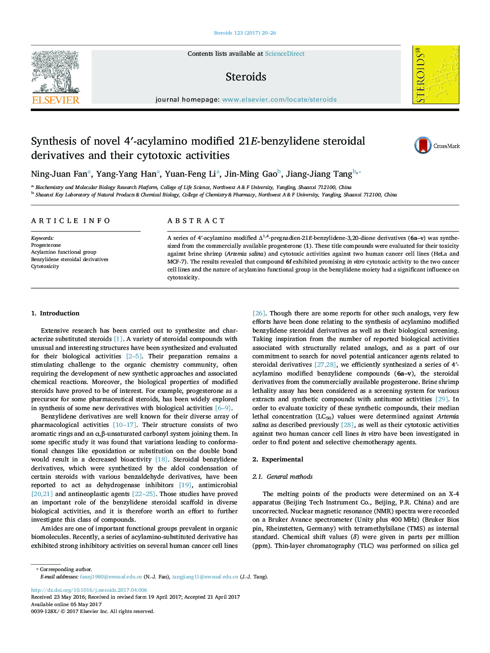 Synthesis of novel 4â²-acylamino modified 21E-benzylidene steroidal derivatives and their cytotoxic activities