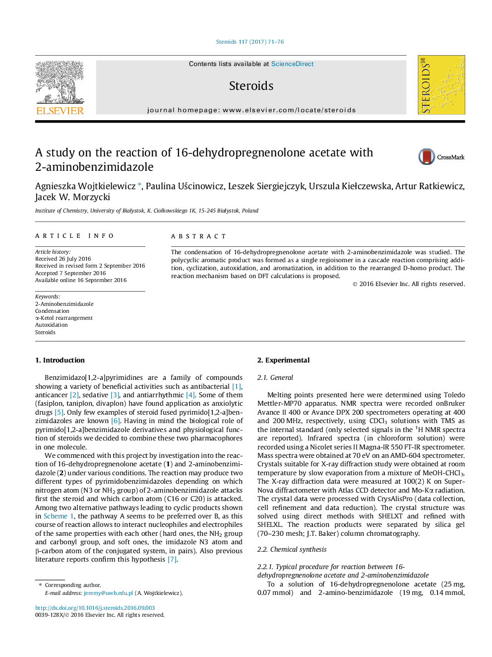 A study on the reaction of 16-dehydropregnenolone acetate with 2-aminobenzimidazole
