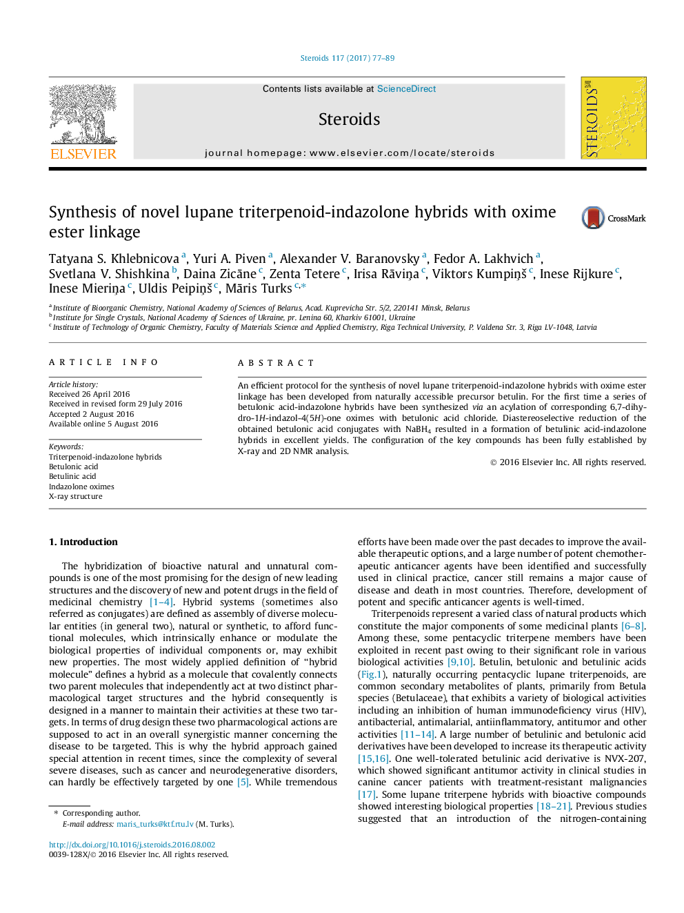 Synthesis of novel lupane triterpenoid-indazolone hybrids with oxime ester linkage