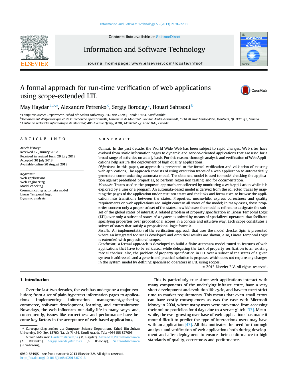 A formal approach for run-time verification of web applications using scope-extended LTL