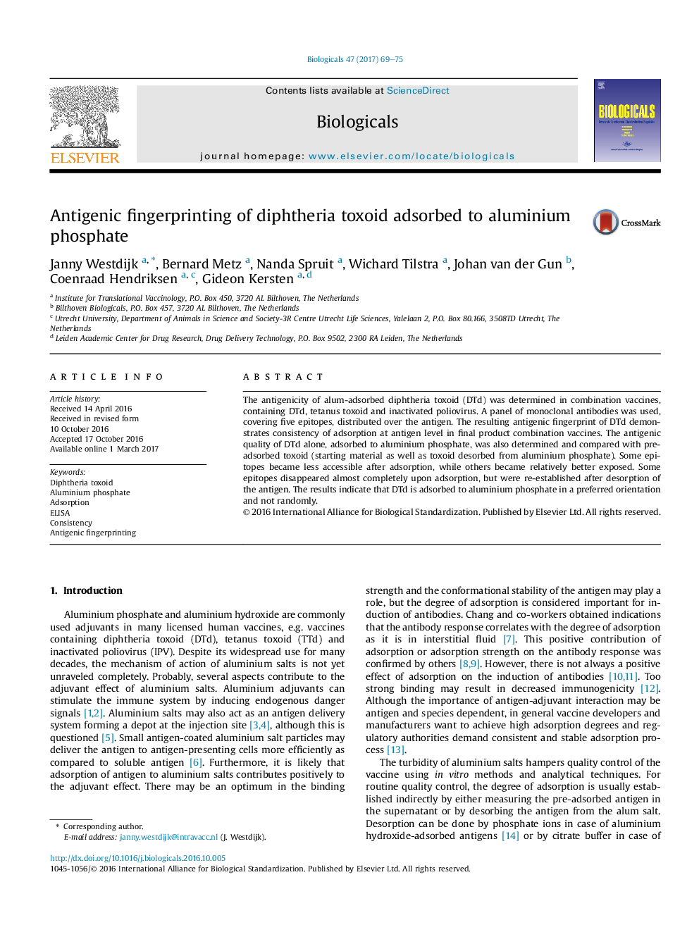 Antigenic fingerprinting of diphtheria toxoid adsorbed to aluminium phosphate