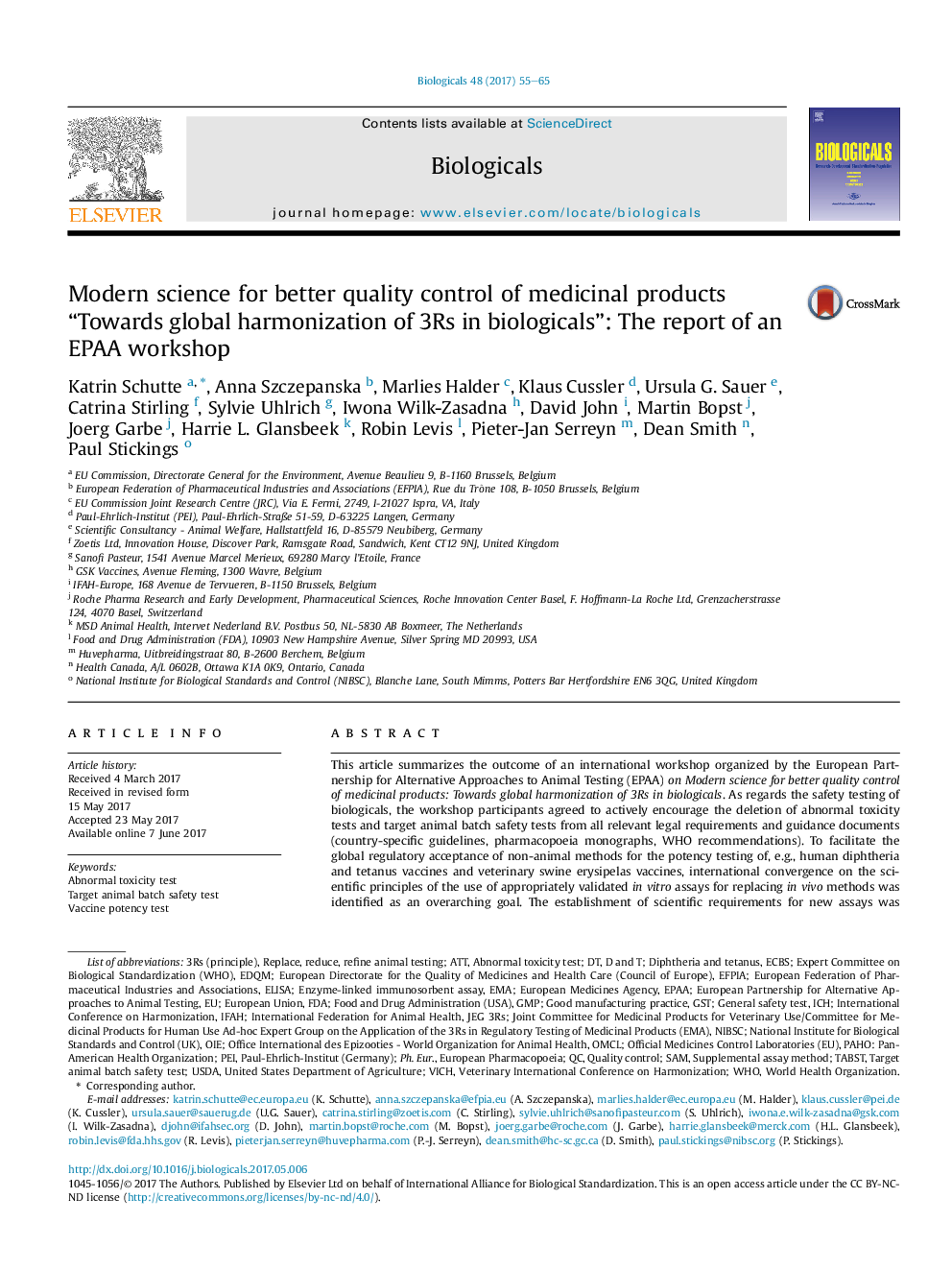 Modern science for better quality control of medicinal products “Towards global harmonization of 3Rs in biologicals”: The report of an EPAA workshop