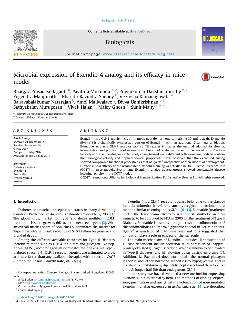 Microbial expression of Exendin-4 analog and its efficacy in mice model