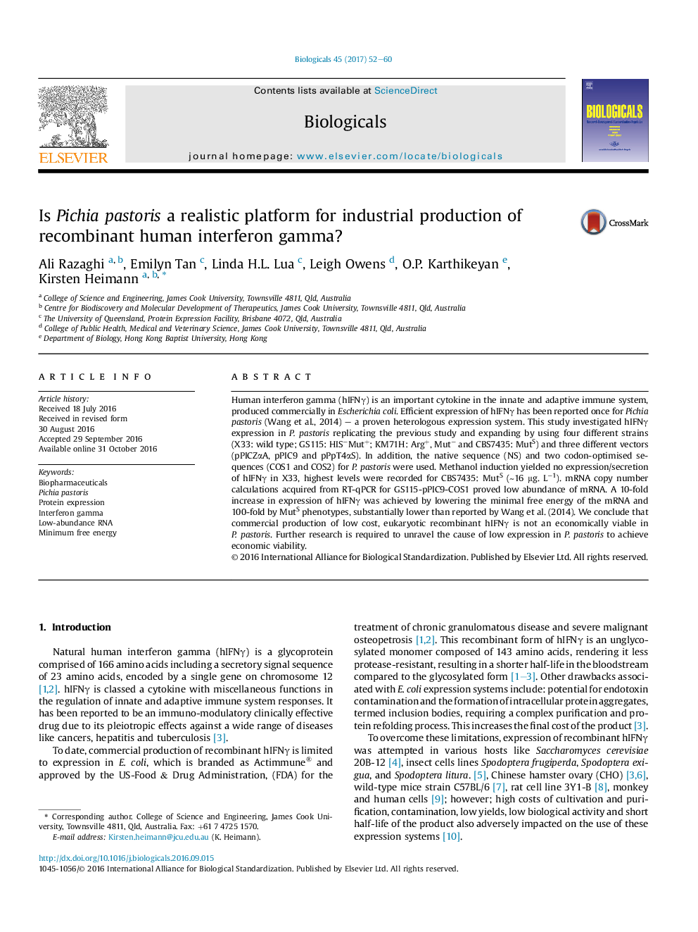 Is Pichia pastoris a realistic platform for industrial production of recombinant human interferon gamma?