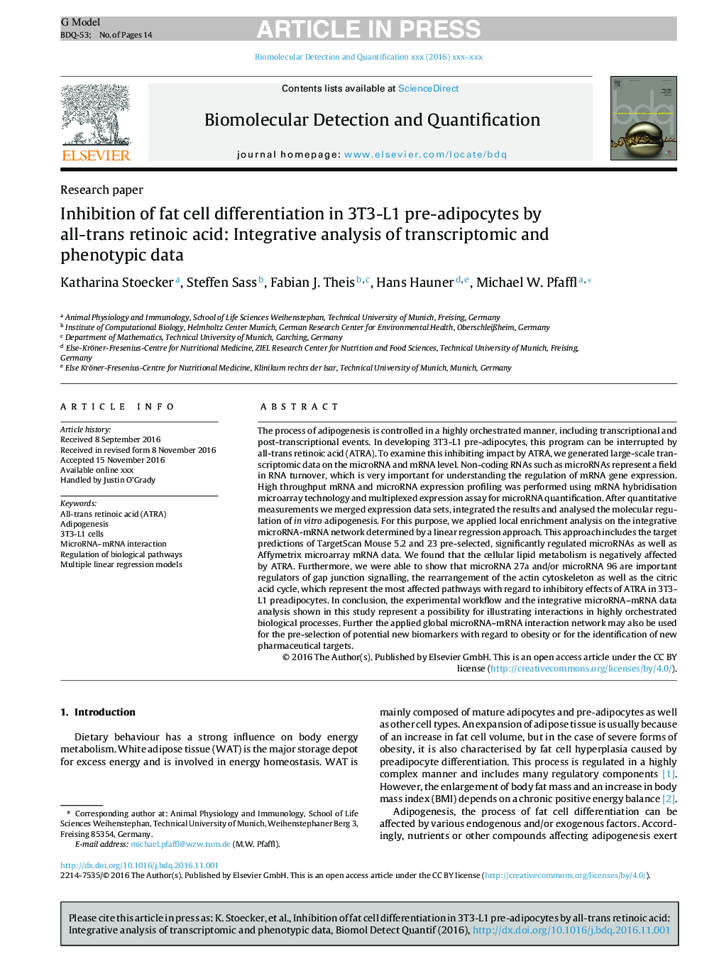 Inhibition of fat cell differentiation in 3T3-L1 pre-adipocytes by all-trans retinoic acid: Integrative analysis of transcriptomic and phenotypic data