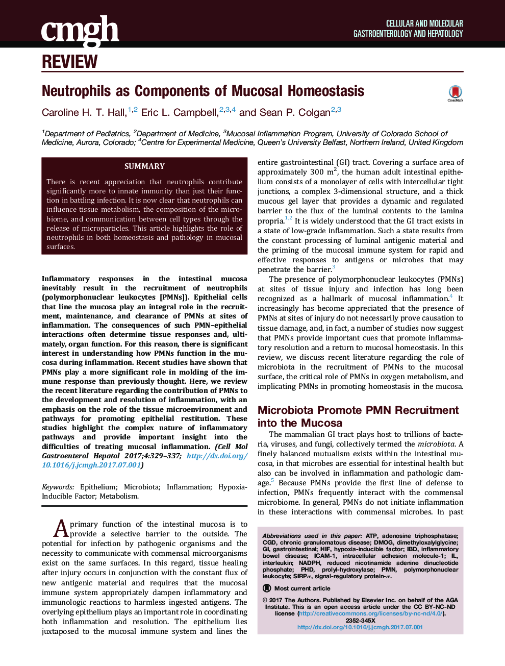 Neutrophils as Components of Mucosal Homeostasis