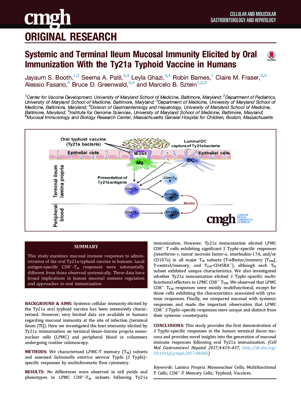 Systemic and Terminal Ileum Mucosal Immunity Elicited by Oral Immunization With the Ty21a Typhoid Vaccine in Humans